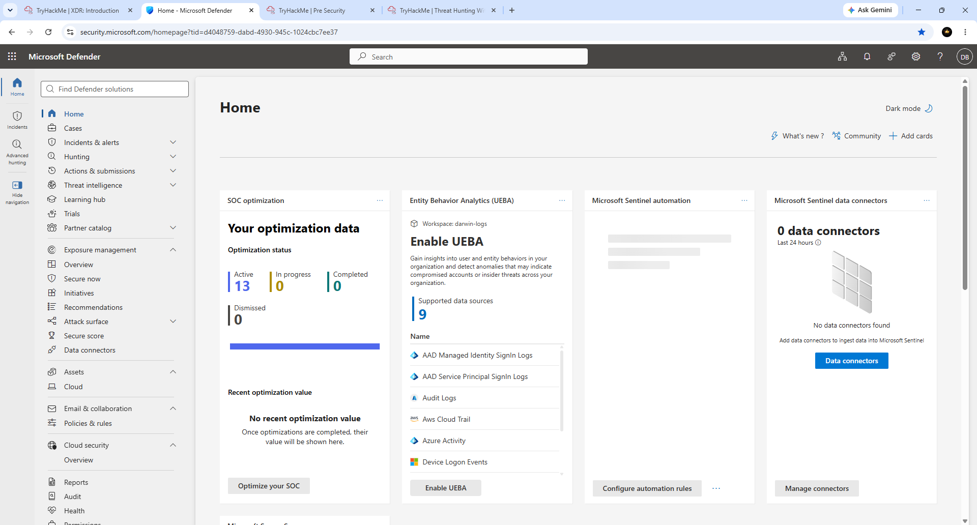 Microsoft Defender XDR 主页