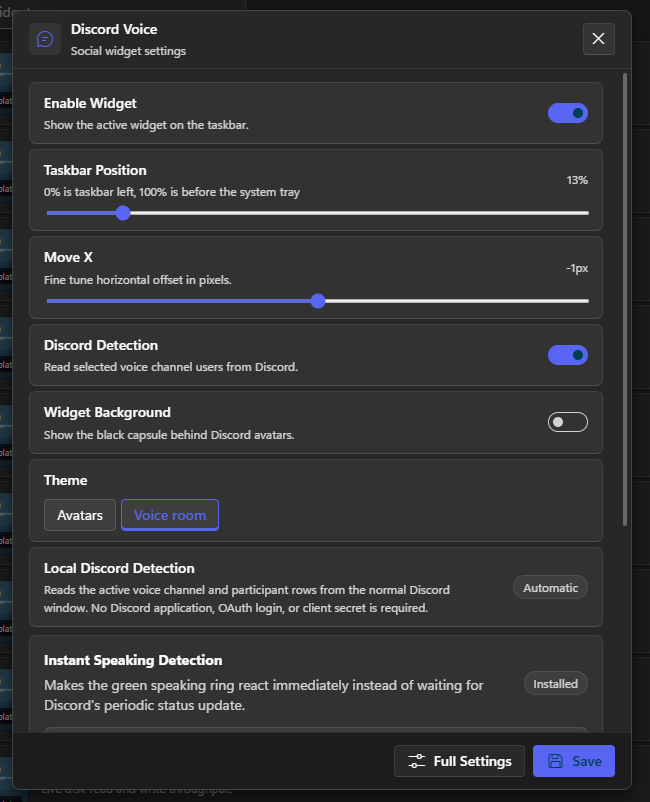 Taskbar Widgets per-widget settings