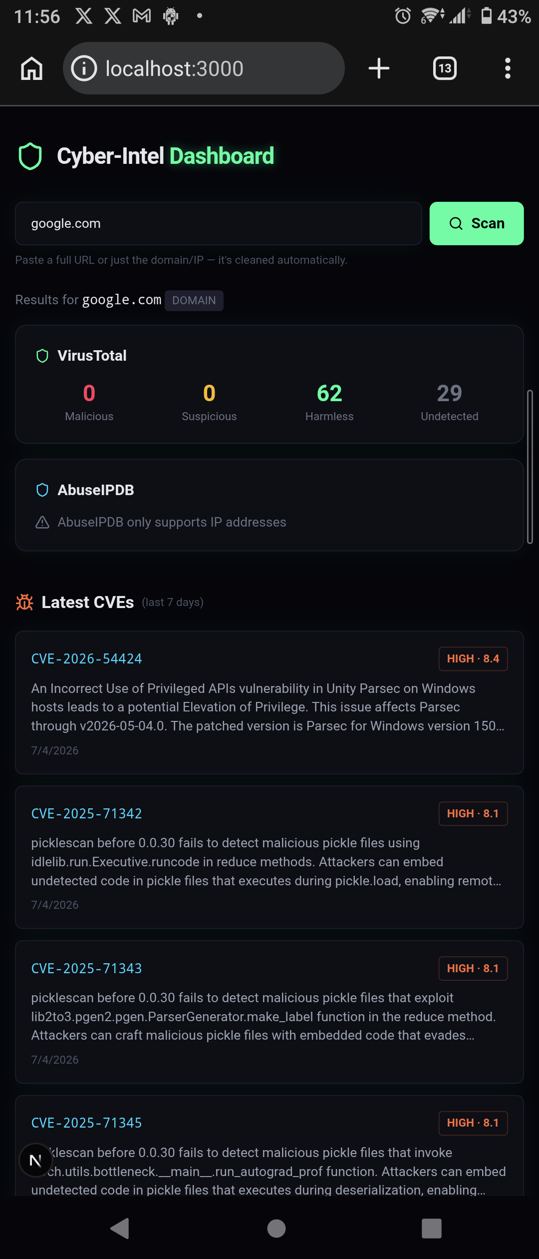 Cyber-Intel Dashboard - 完全在移动端构建