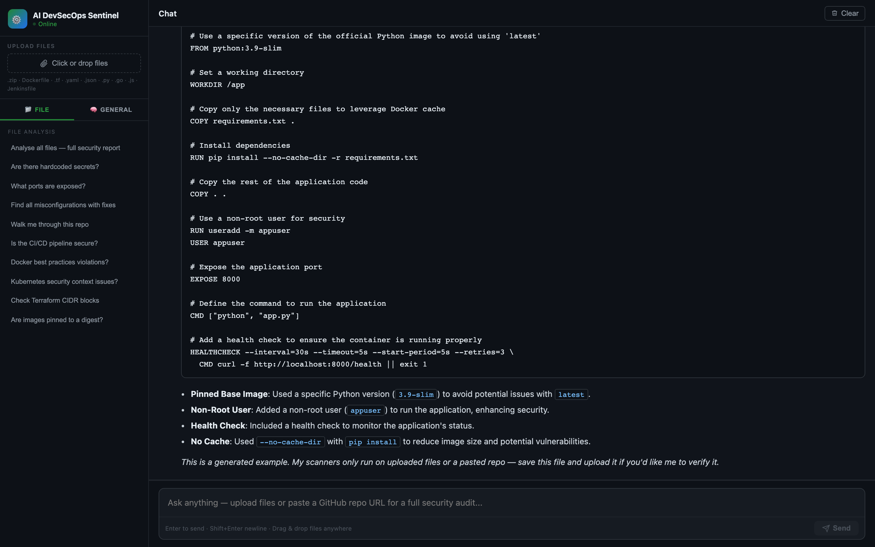 Hardened Dockerfile generation