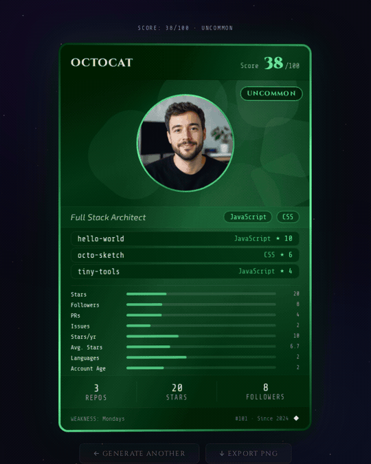 Animated demo of GitHub profile cards