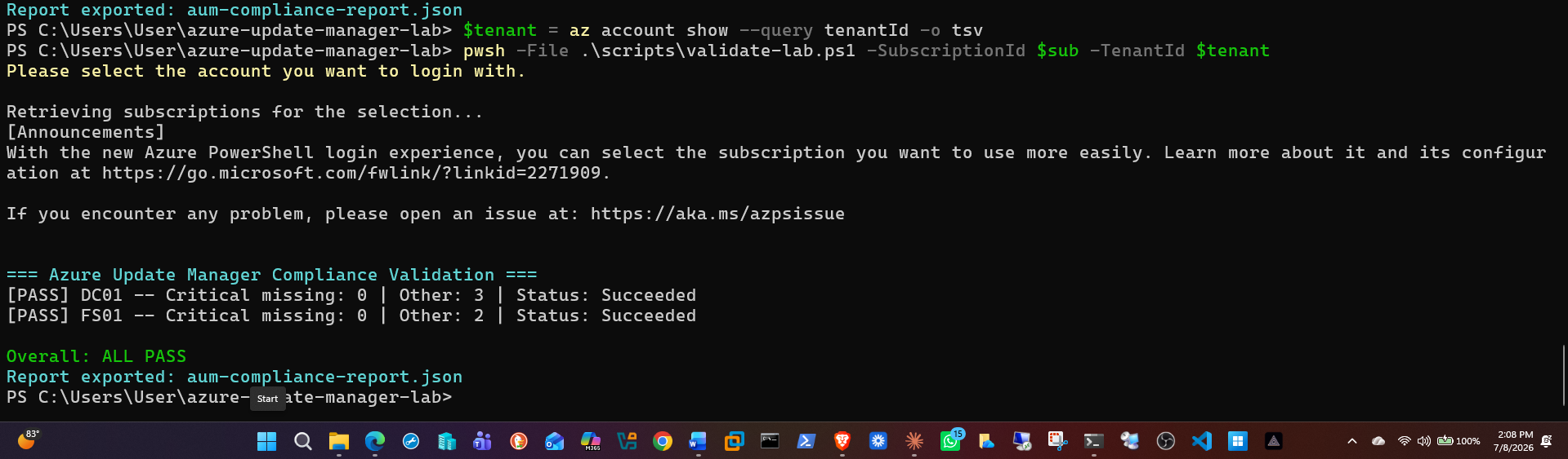 validate-lab.ps1 — 全部通过