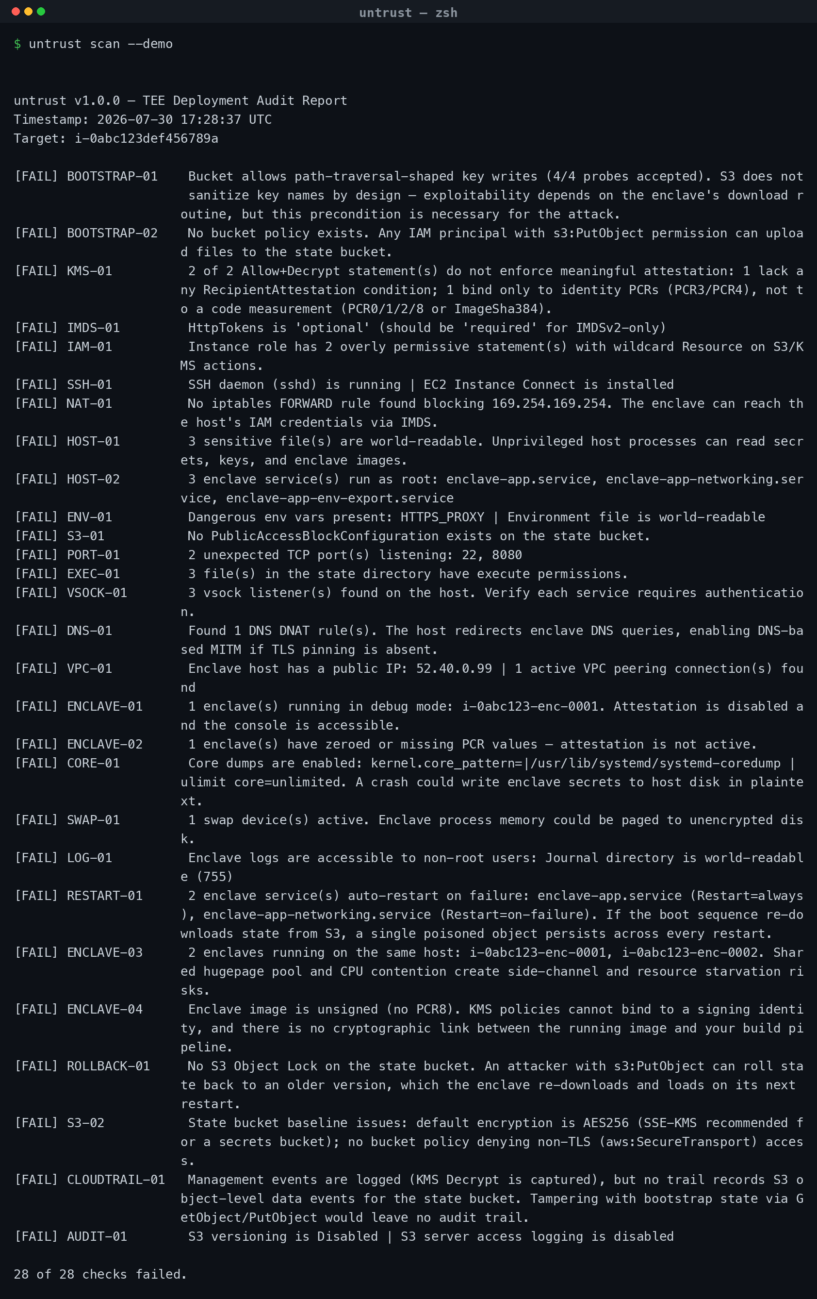 untrust scan --demo output