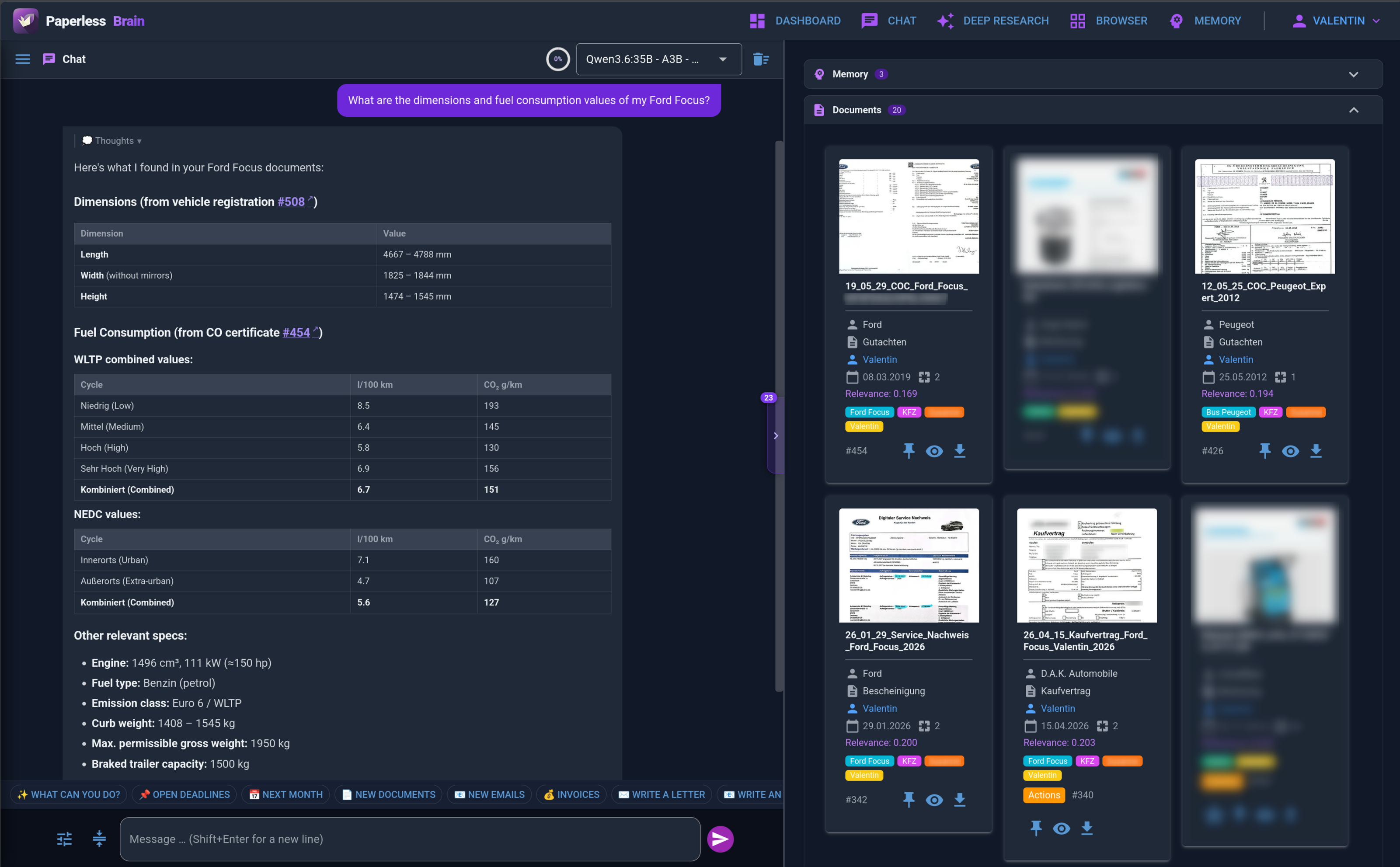 Chatting with the archive — the assistant searches, reads and cites documents through an agentic tool loop