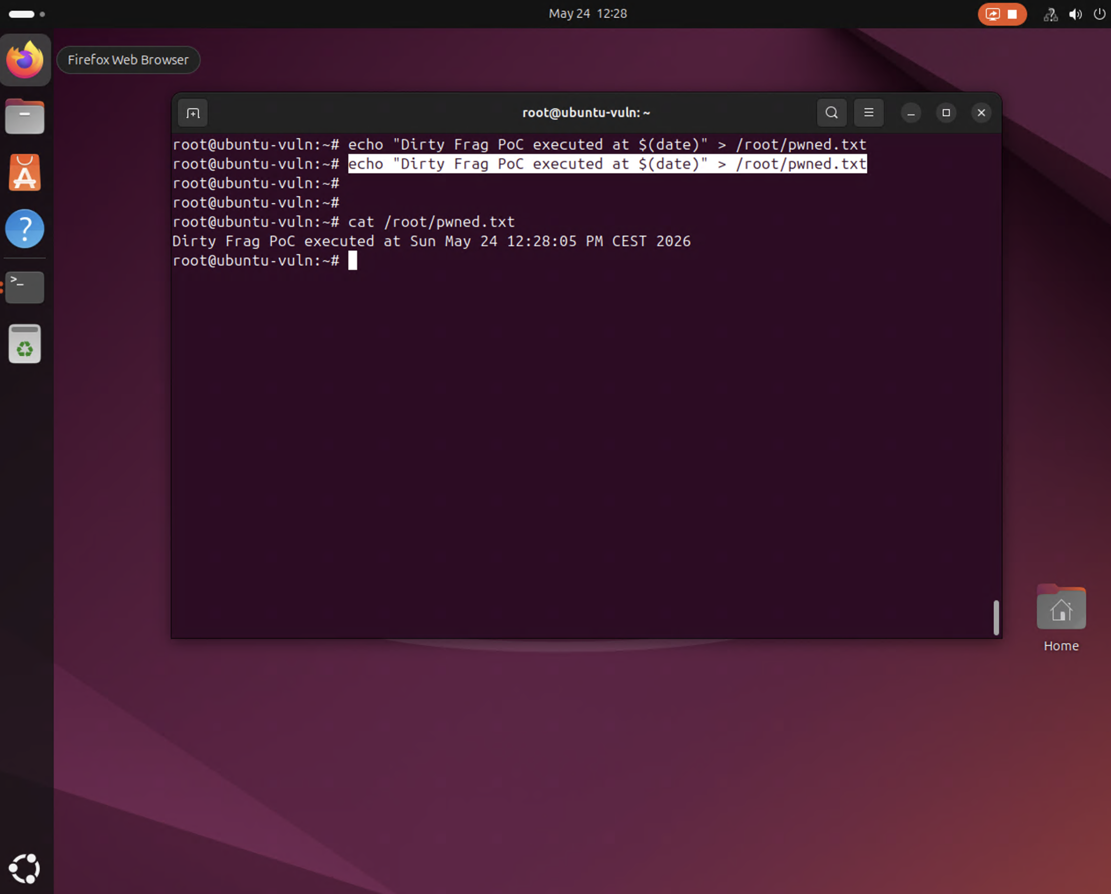 写入到 /root/pwned.txt 的持久化标记