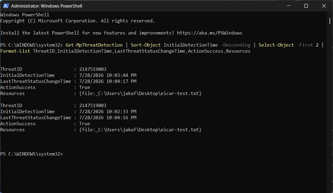 PowerShell Defender 检测历史记录