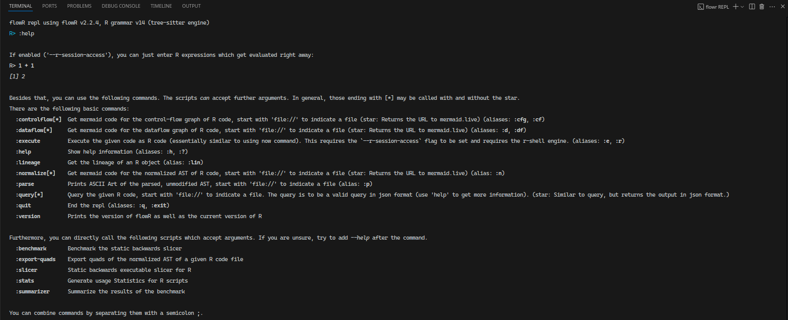 A screenshot of the flowR REPL