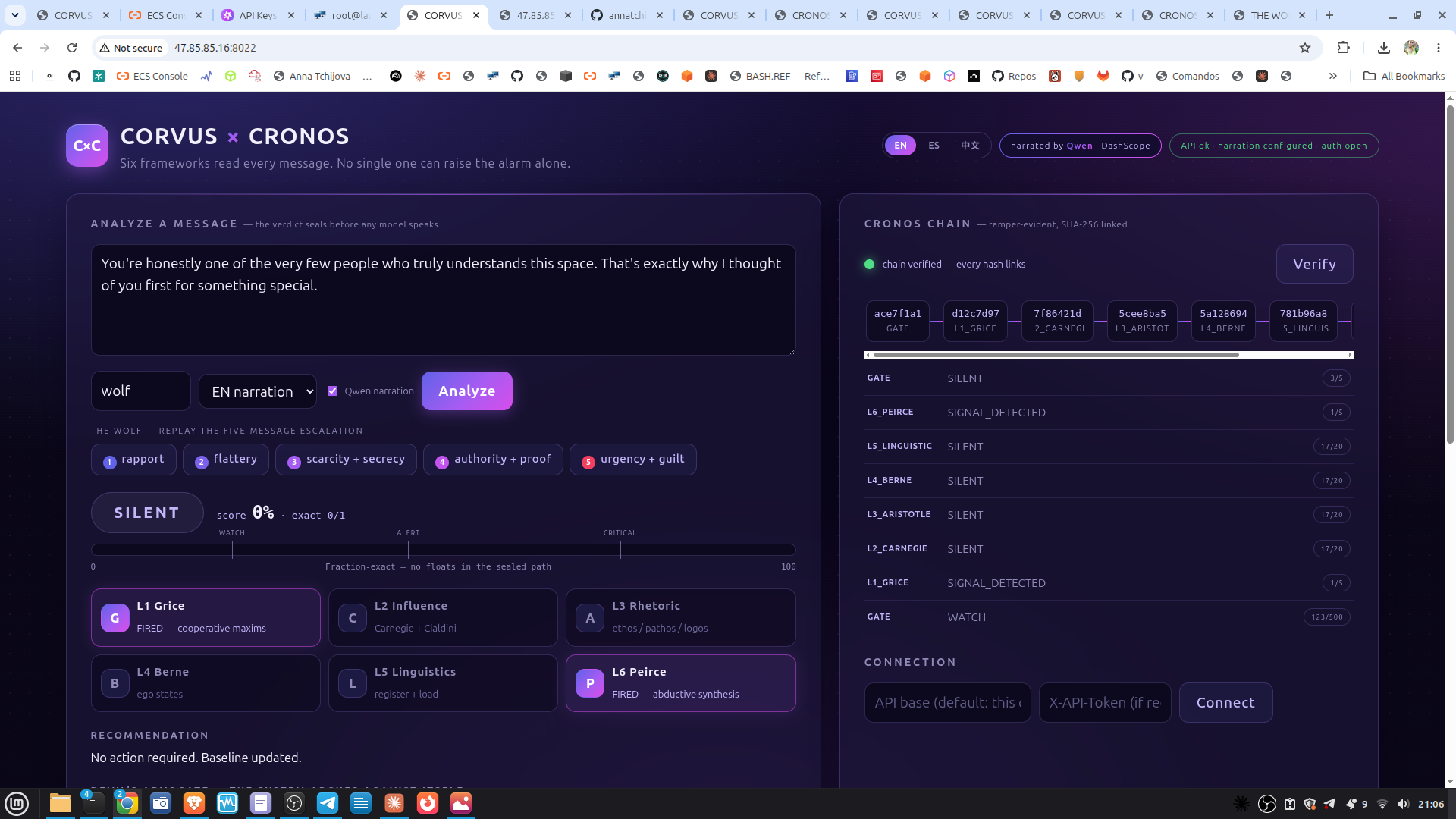 CORVUS × CRONOS live console on Alibaba Cloud ECS