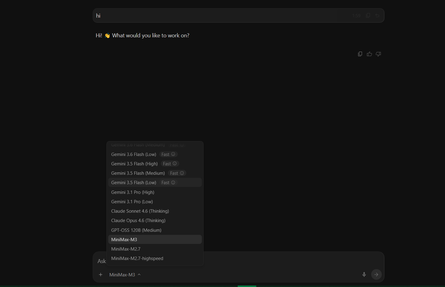 Google Antigravity Model Selector Dropdown Interface