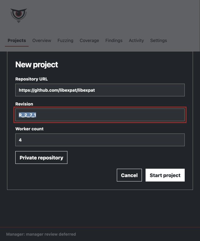 BigEye New project dialog configured for libexpat revision R_2_7_1