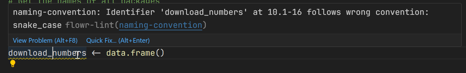 A screenshot of a deprecated function linting result