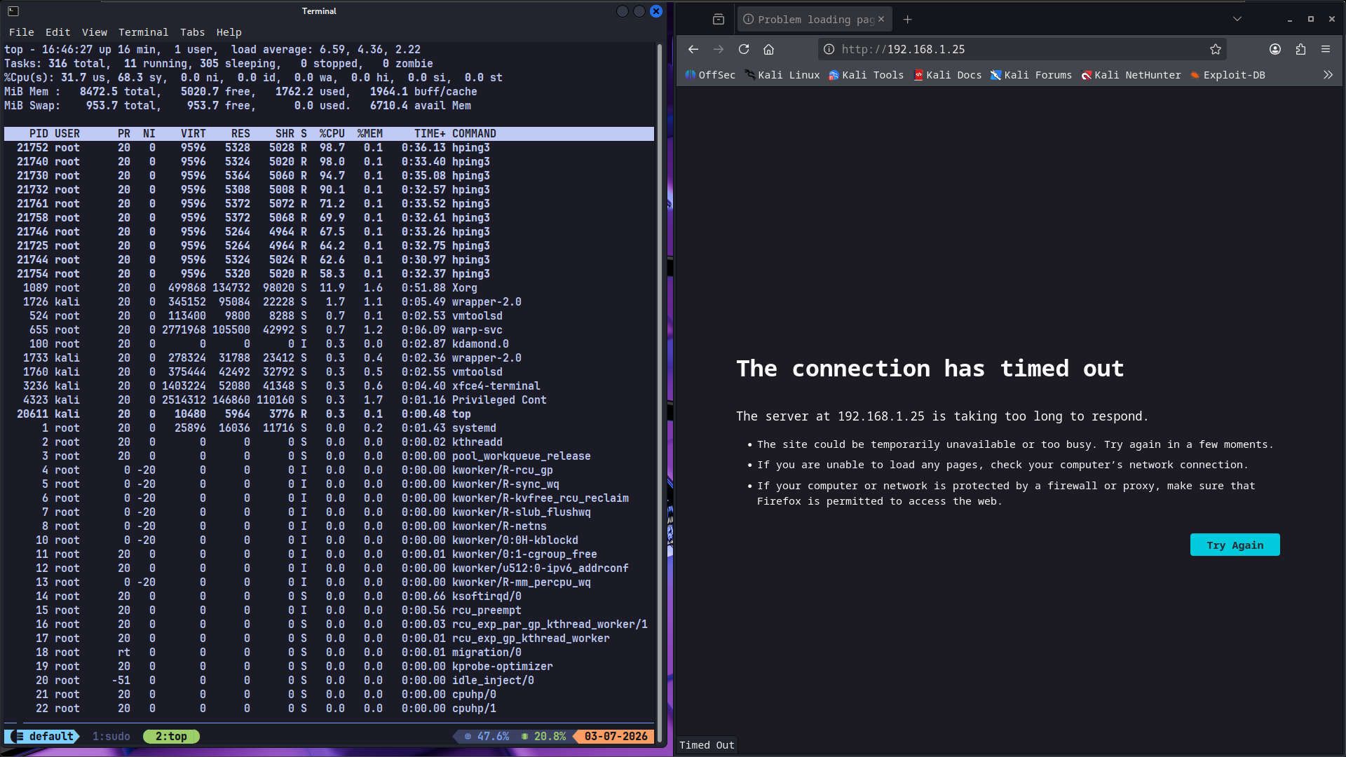 Simulated DDoS Service Timeout
