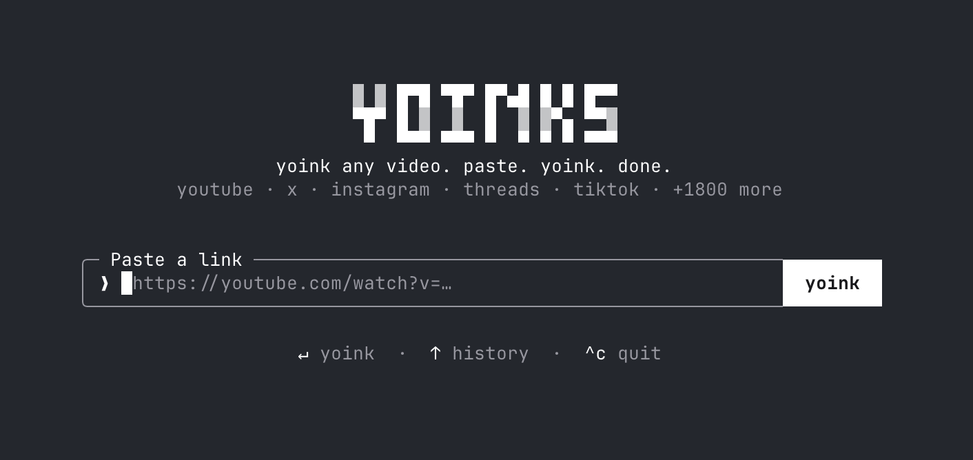 yoinks home screen — paste a link and hit yoink