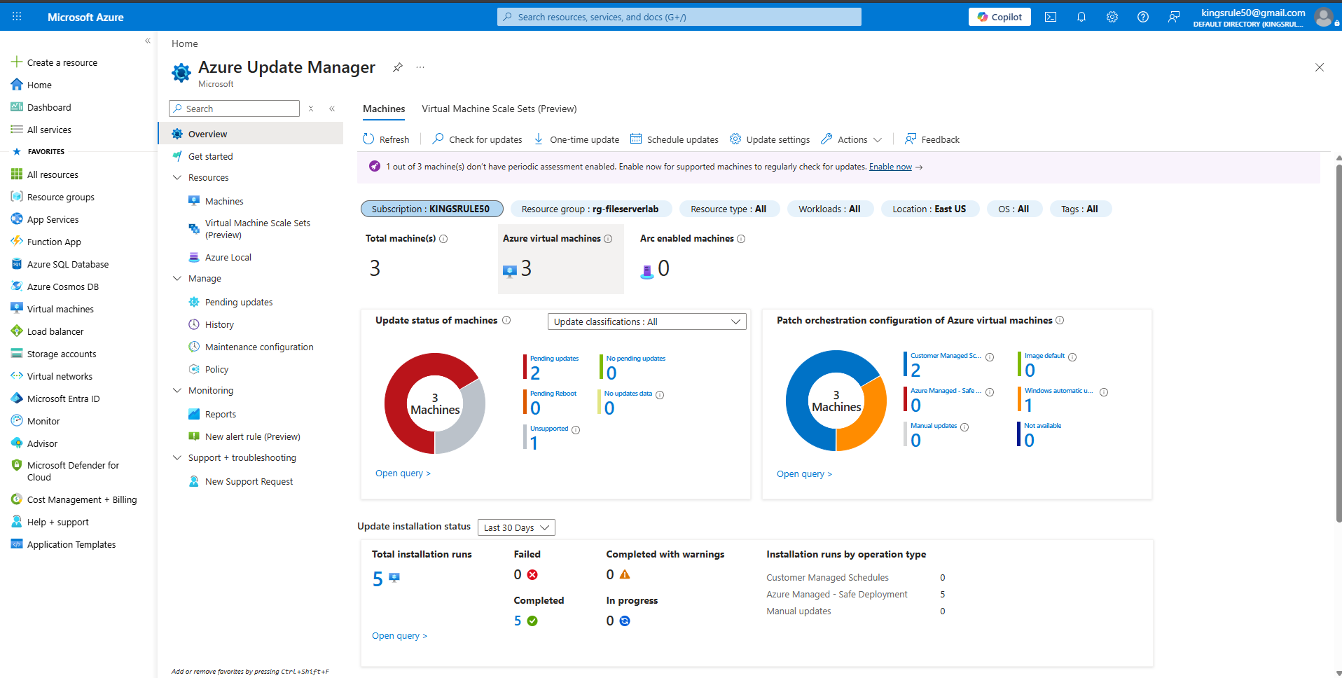 Update Manager 概览仪表盘