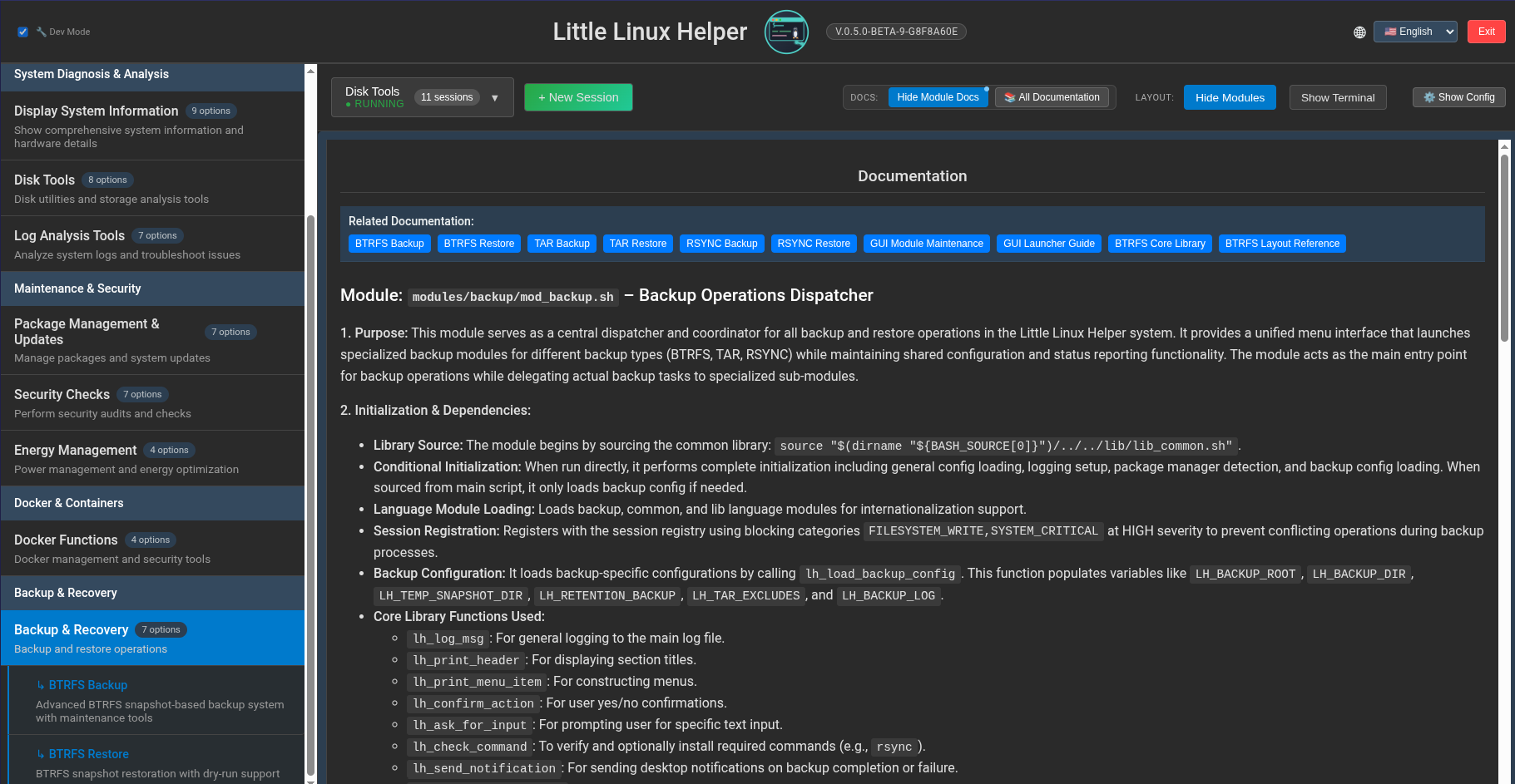 Module documentation pane