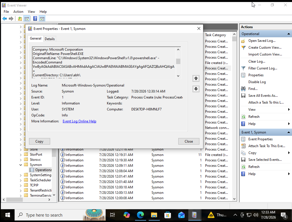 Sysmon encoded command detected