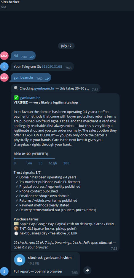 Telegram bot report