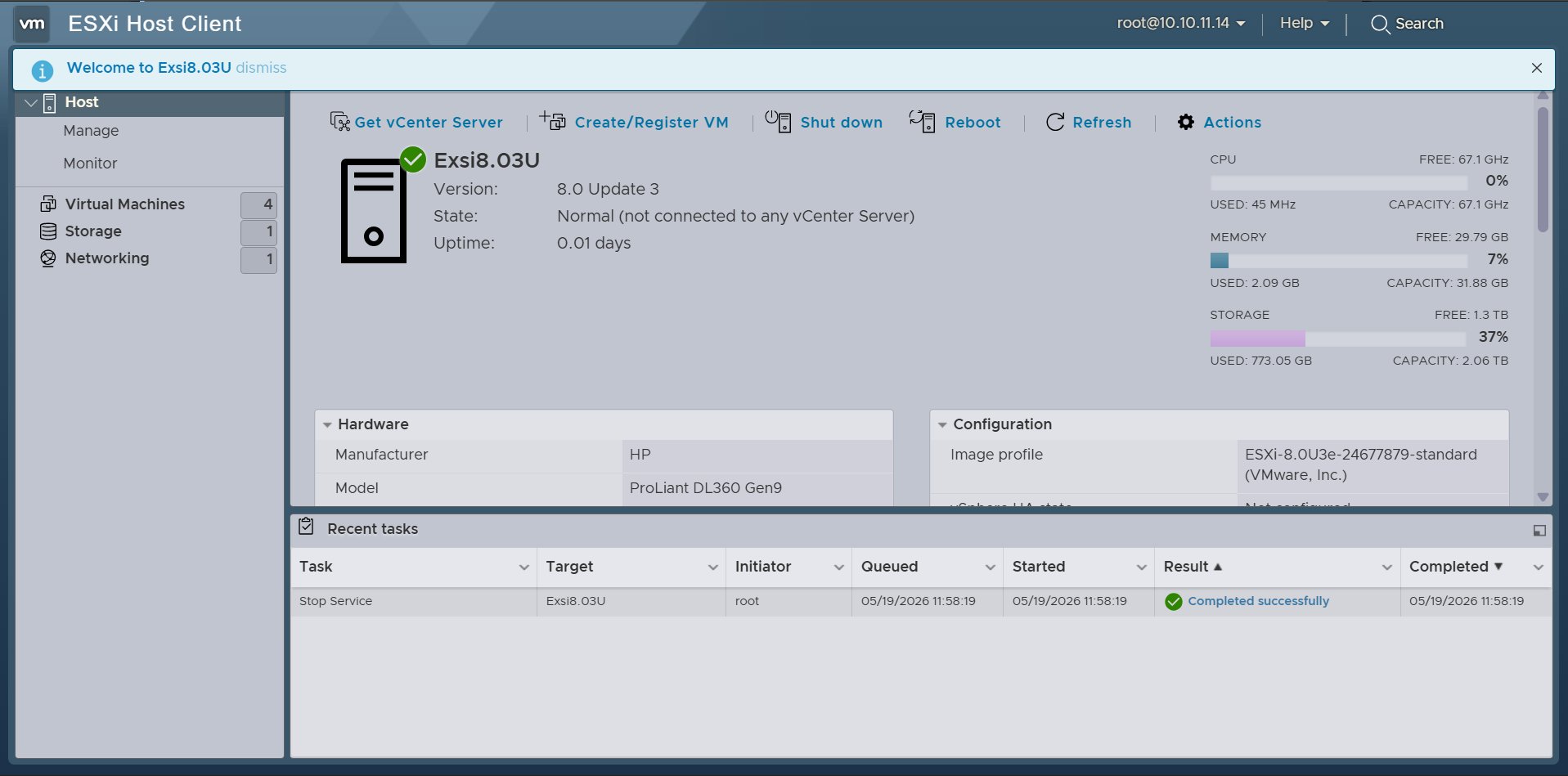 ESXi 仪表板