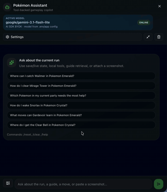 Pokemon Emulator Tracker AI SDK BYOK assistant demo