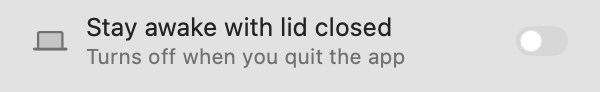 the Stay awake with lid closed row