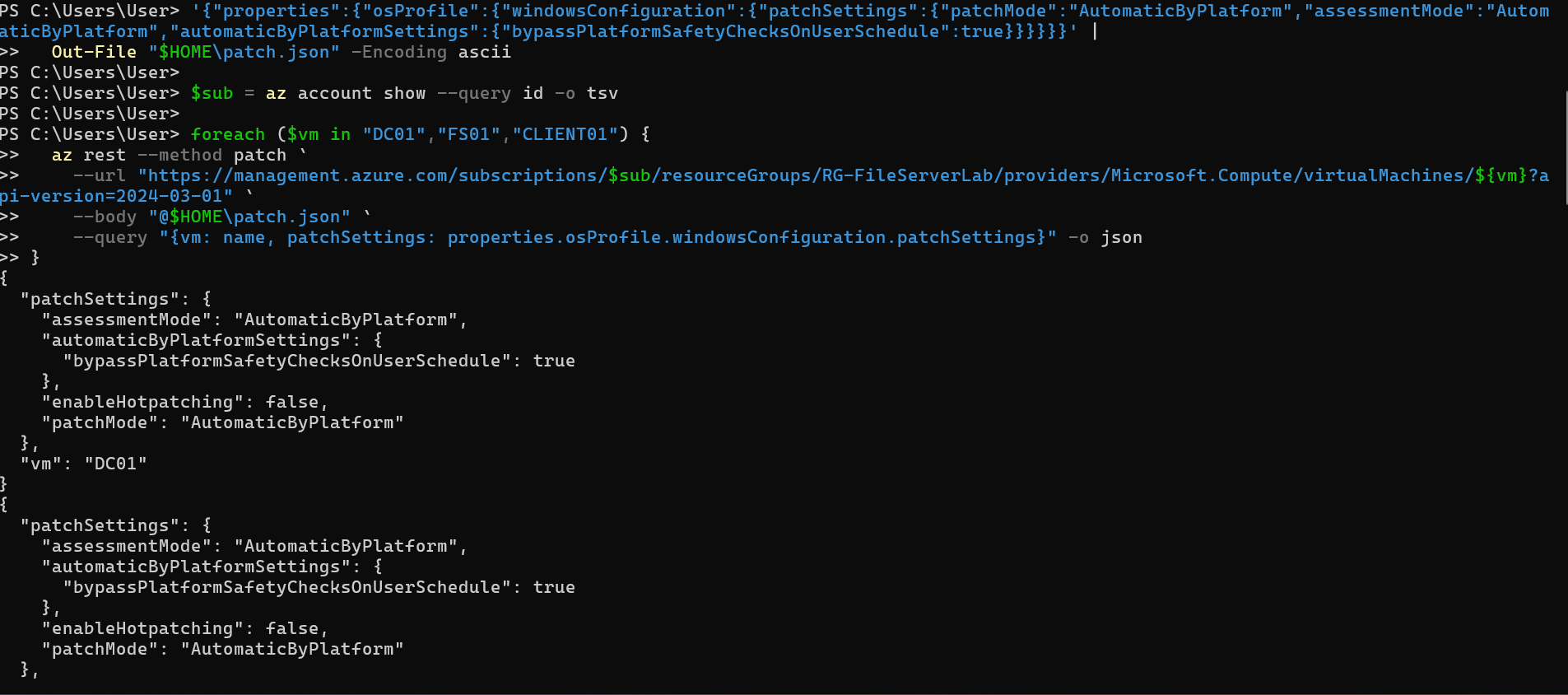 通过 ARM REST API 应用的 VM 补丁设置