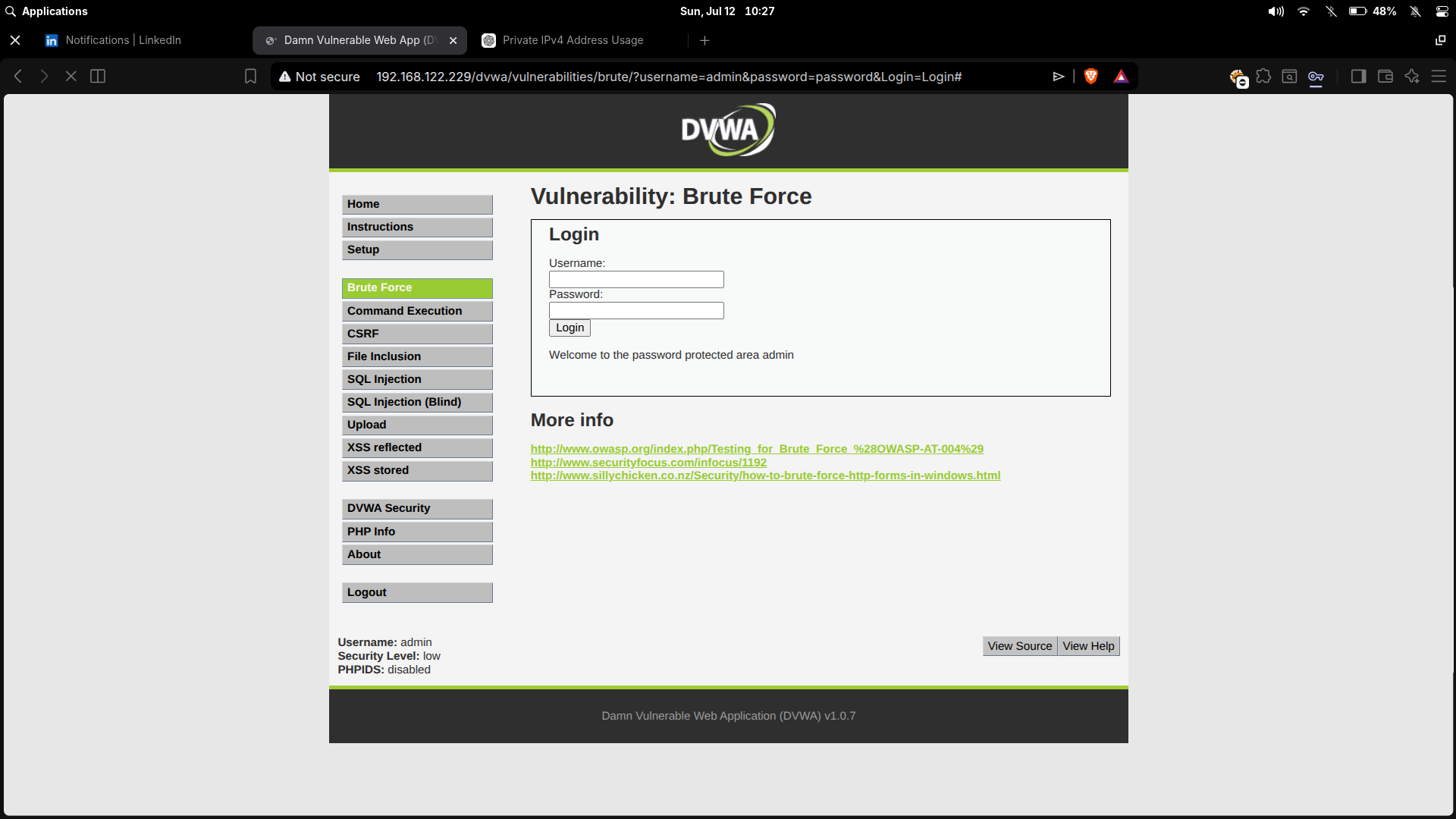 DVWA 成功登录