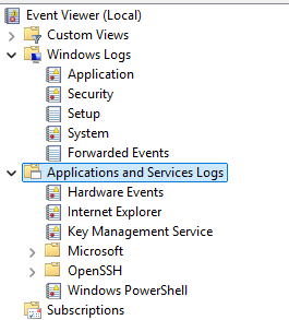 Windows Event Viewer — 系统、应用程序和安全日志