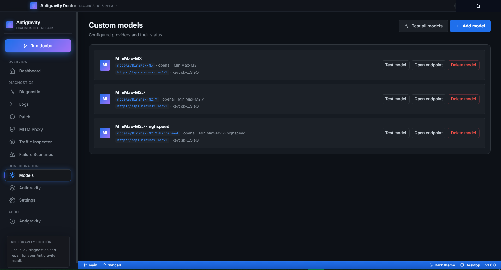 Add Custom LLM Model Modal in Google Antigravity IDE