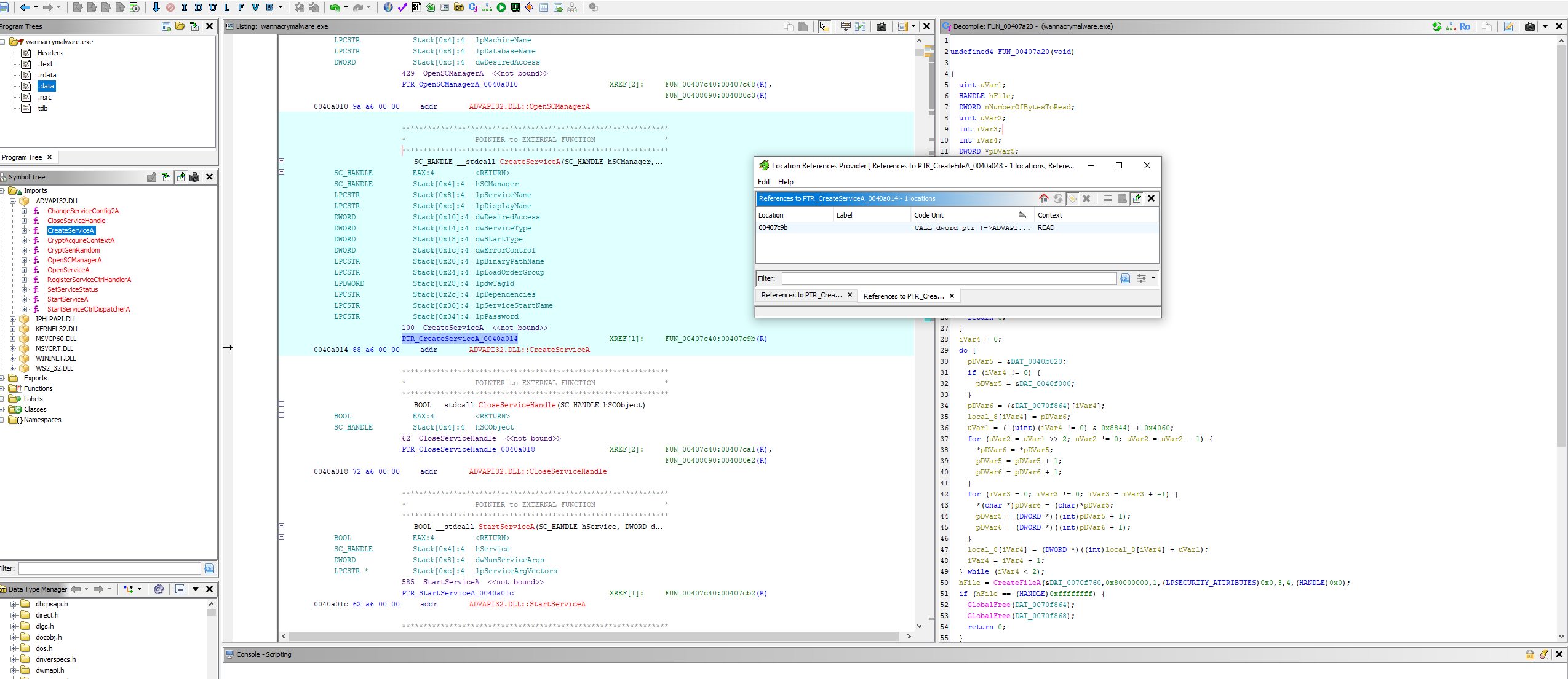 CreateServiceA xref