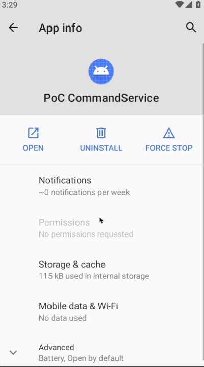 显示“未请求任何权限”的 Android 应用信息界面