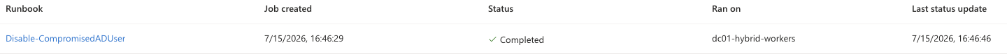 Azure Hybrid Worker job completed
