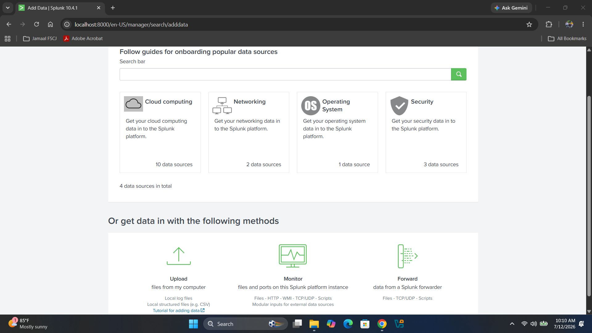 Splunk Add Data 页面