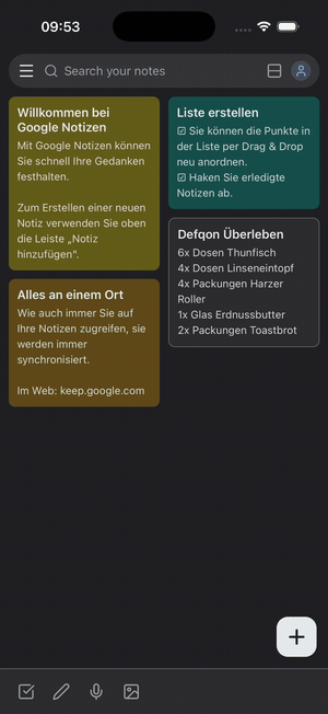 Google Keep clone running natively on iOS