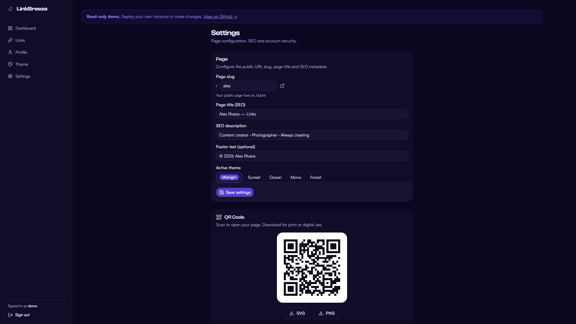 Settings Page