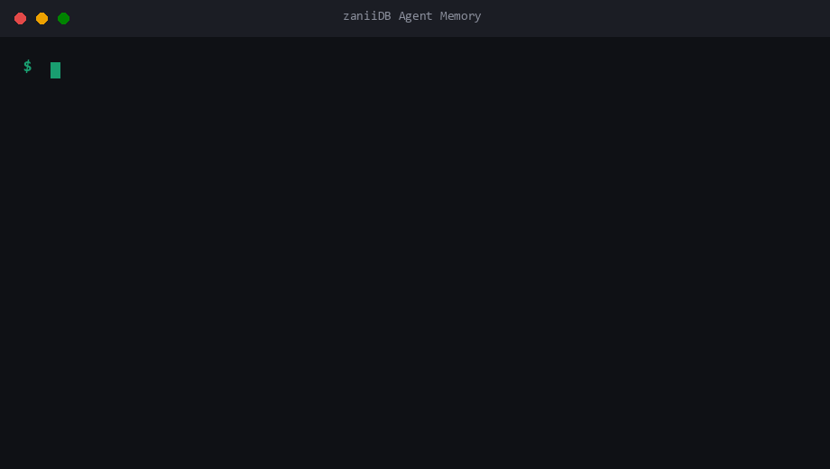 ZaniiDB Agent Memory demo: install, serve, capture, search, benchmark