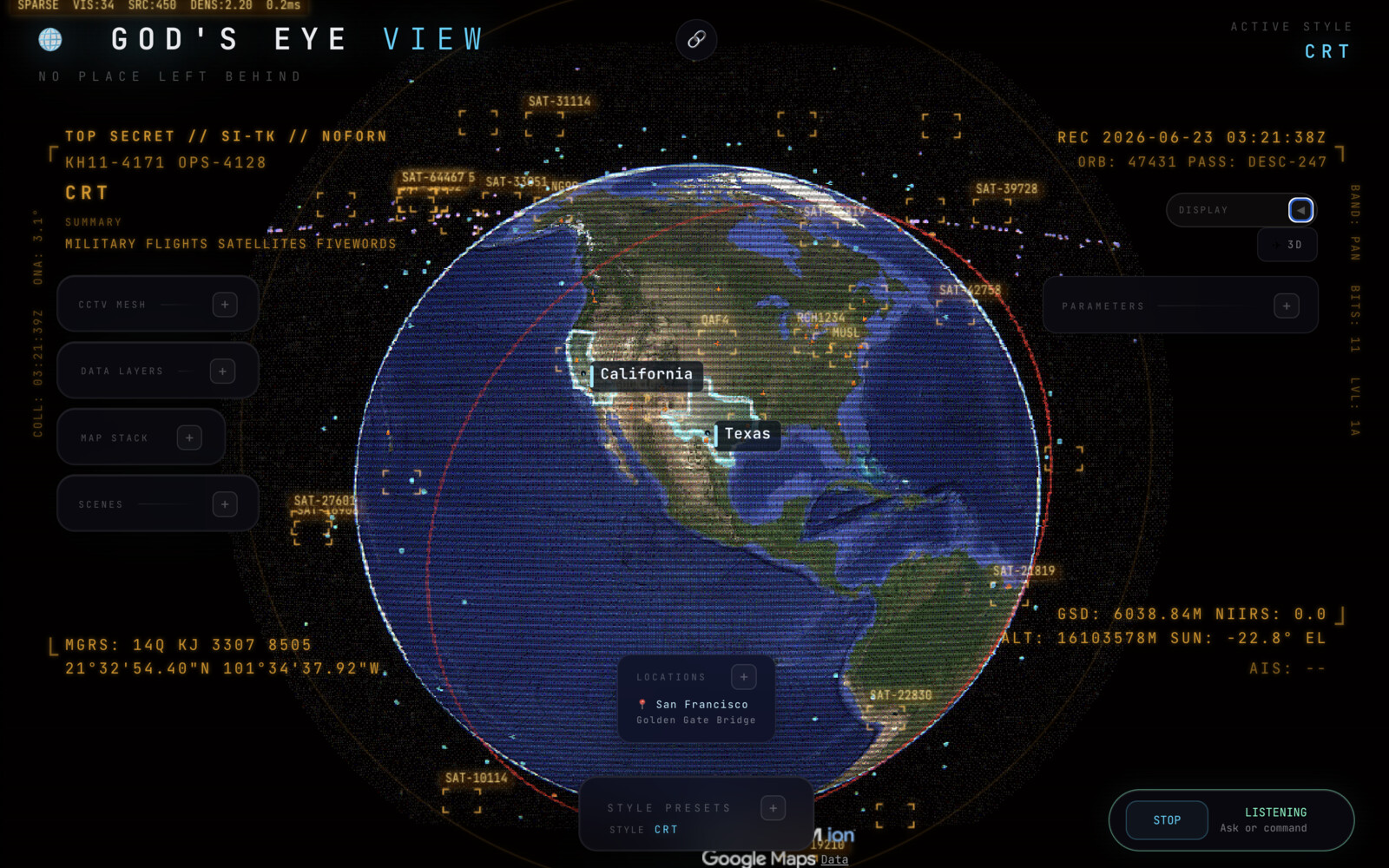 God's Eye View CRT globe interface preview