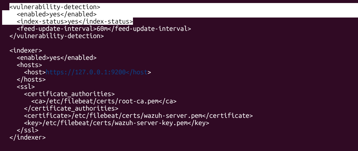 ossec.conf vulnerability-detection and indexer block