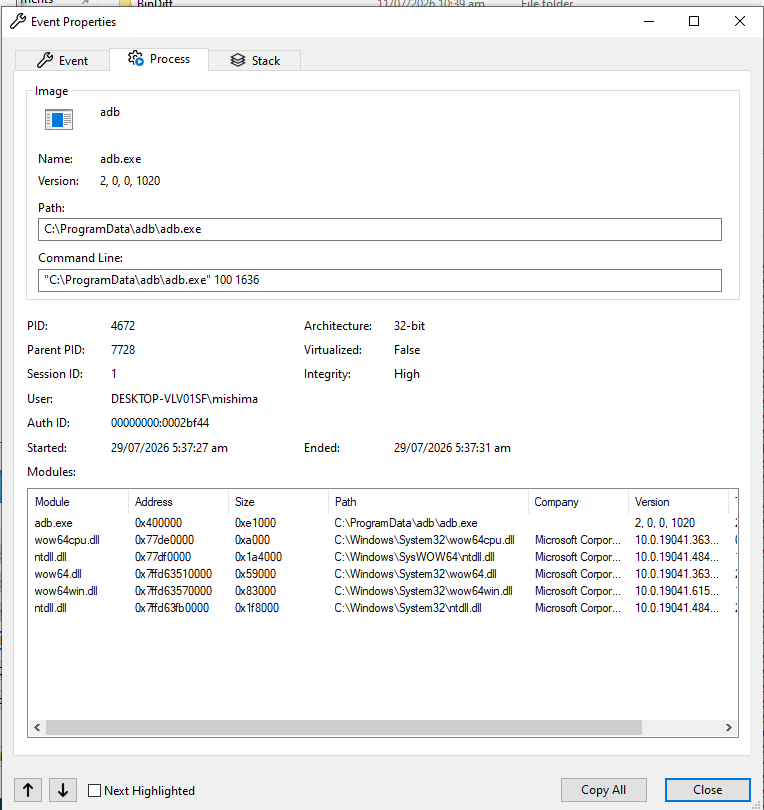adb.exe 进程属性