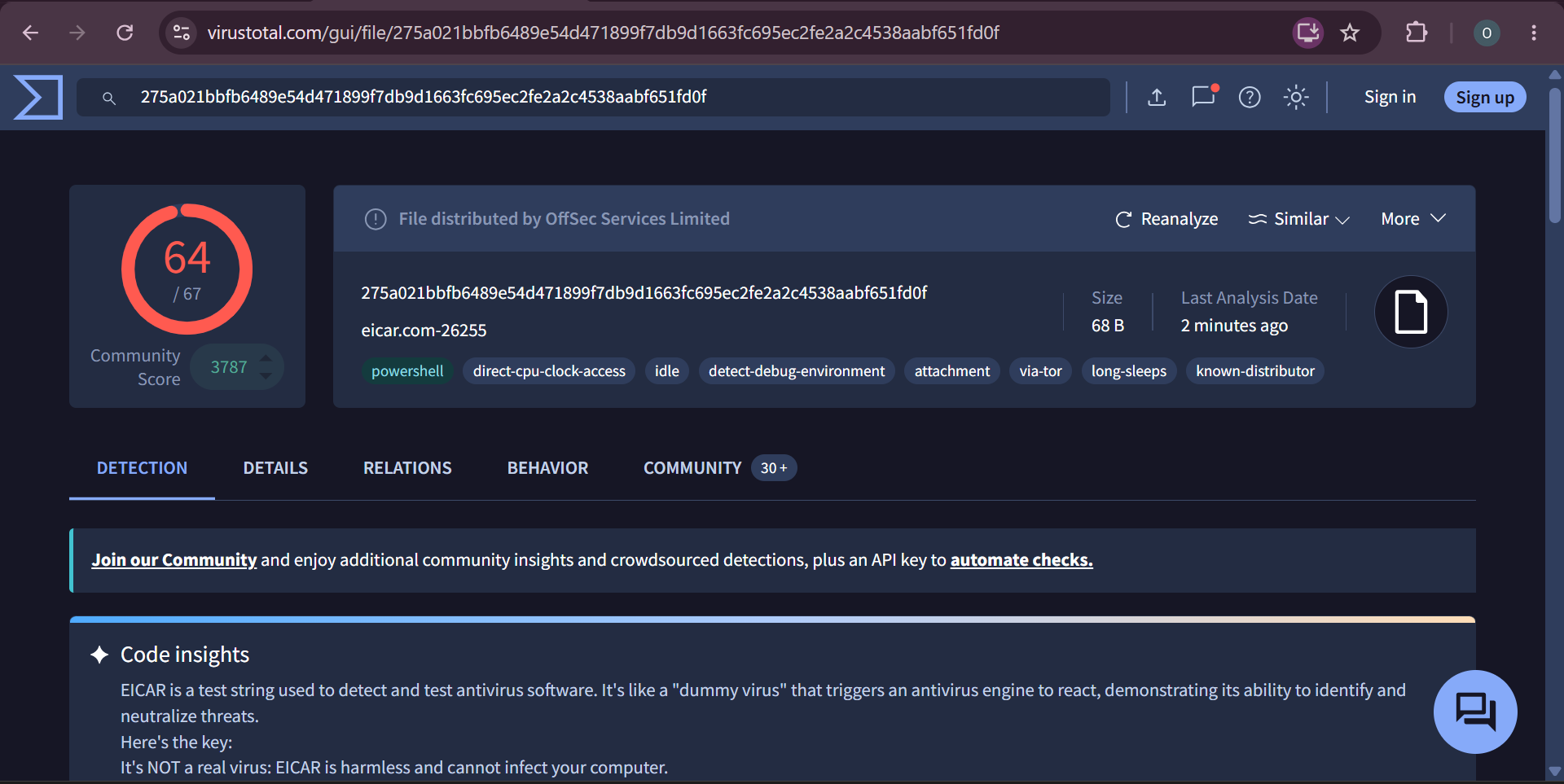 VirusTotal 检测得分