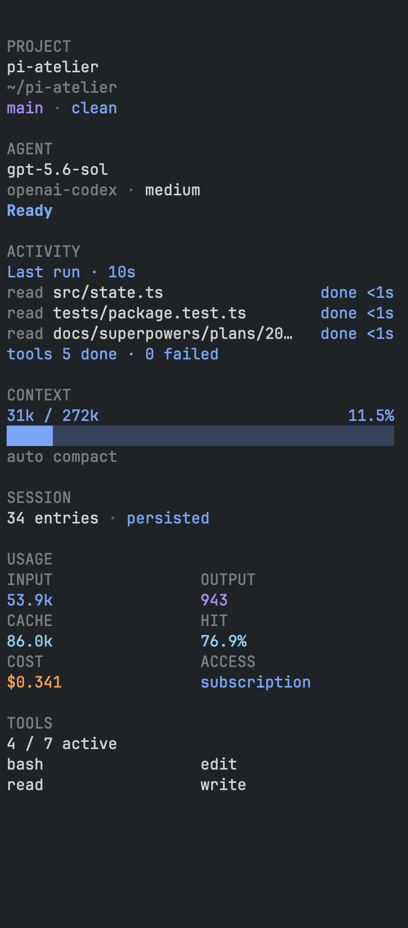 Pi Atelier live activity sidebar