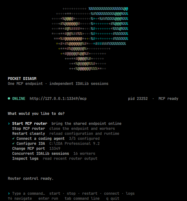Pocket Disasm terminal control center
