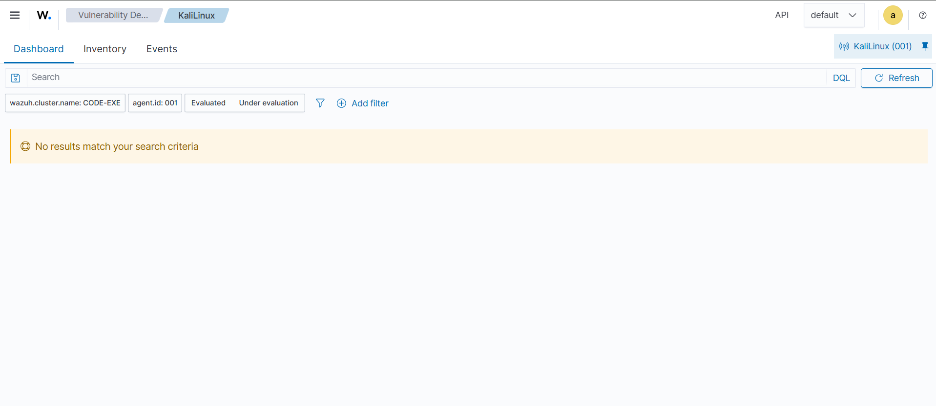 Vulnerability Detection dashboard for the Kali Linux agent
