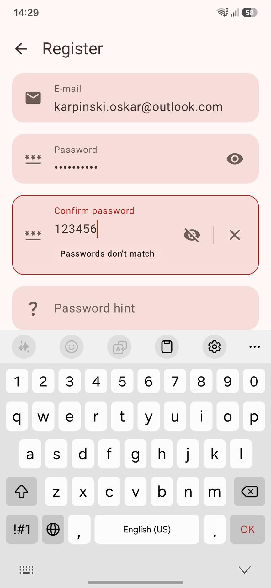 Register Screen
