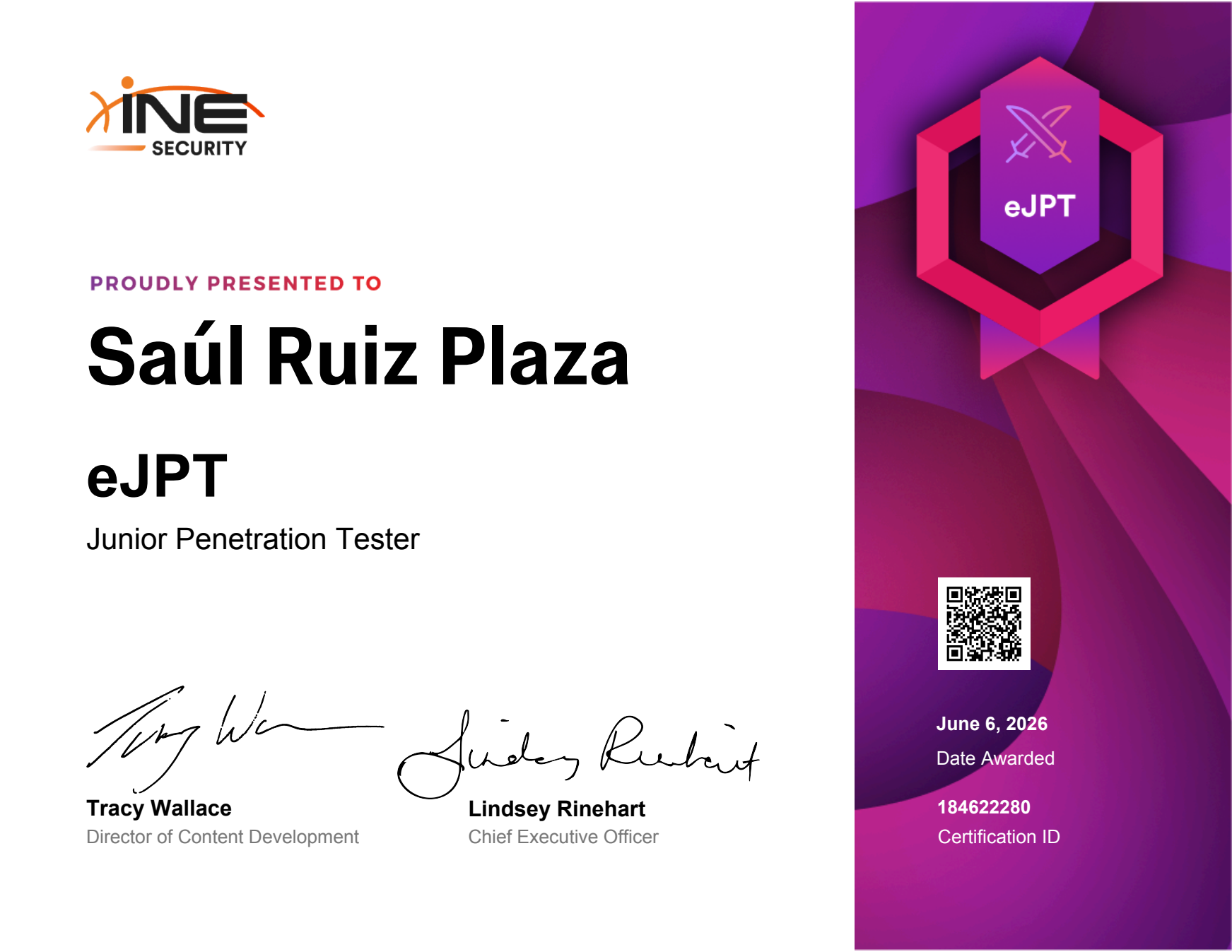 Certificación eJPT de Saúl Ruiz Plaza