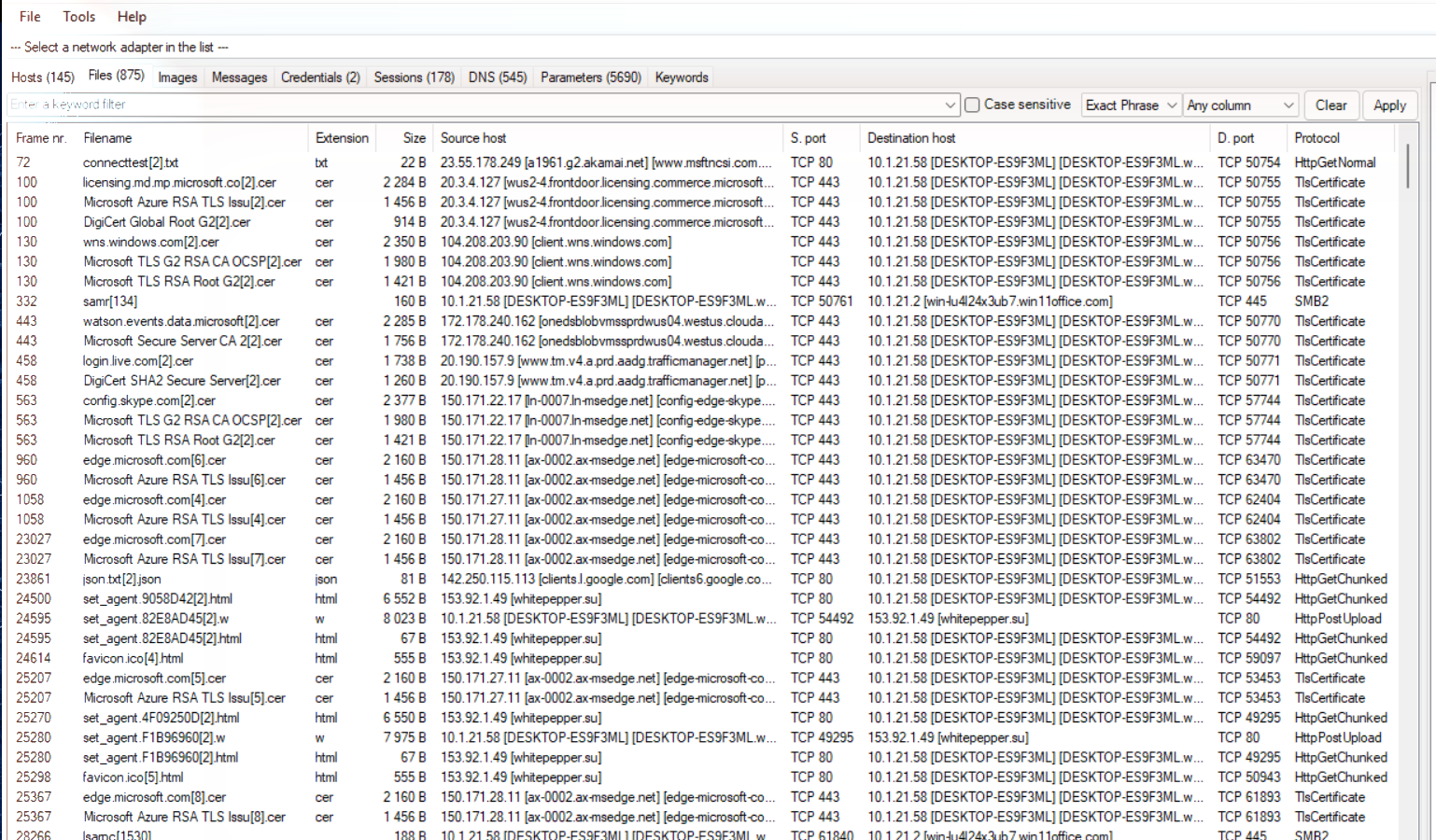 NetworkMiner Files 标签页
