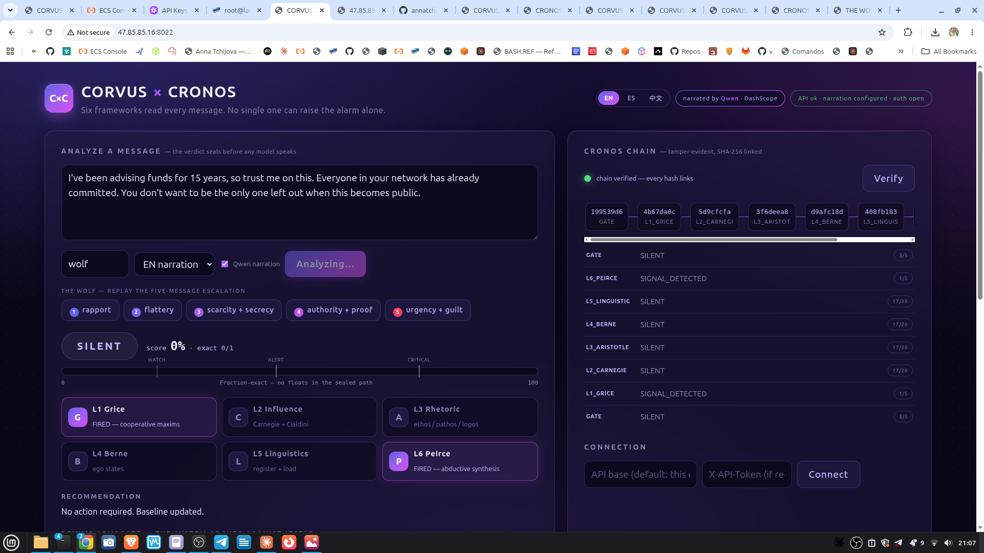 CORVUS × CRONOS live console on Alibaba Cloud ECS