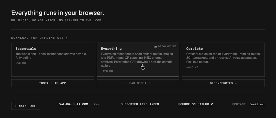 The three-tier offline download section in the footer
