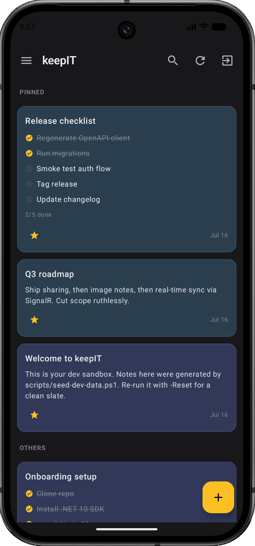 keepIT Android app — notes on a phone
