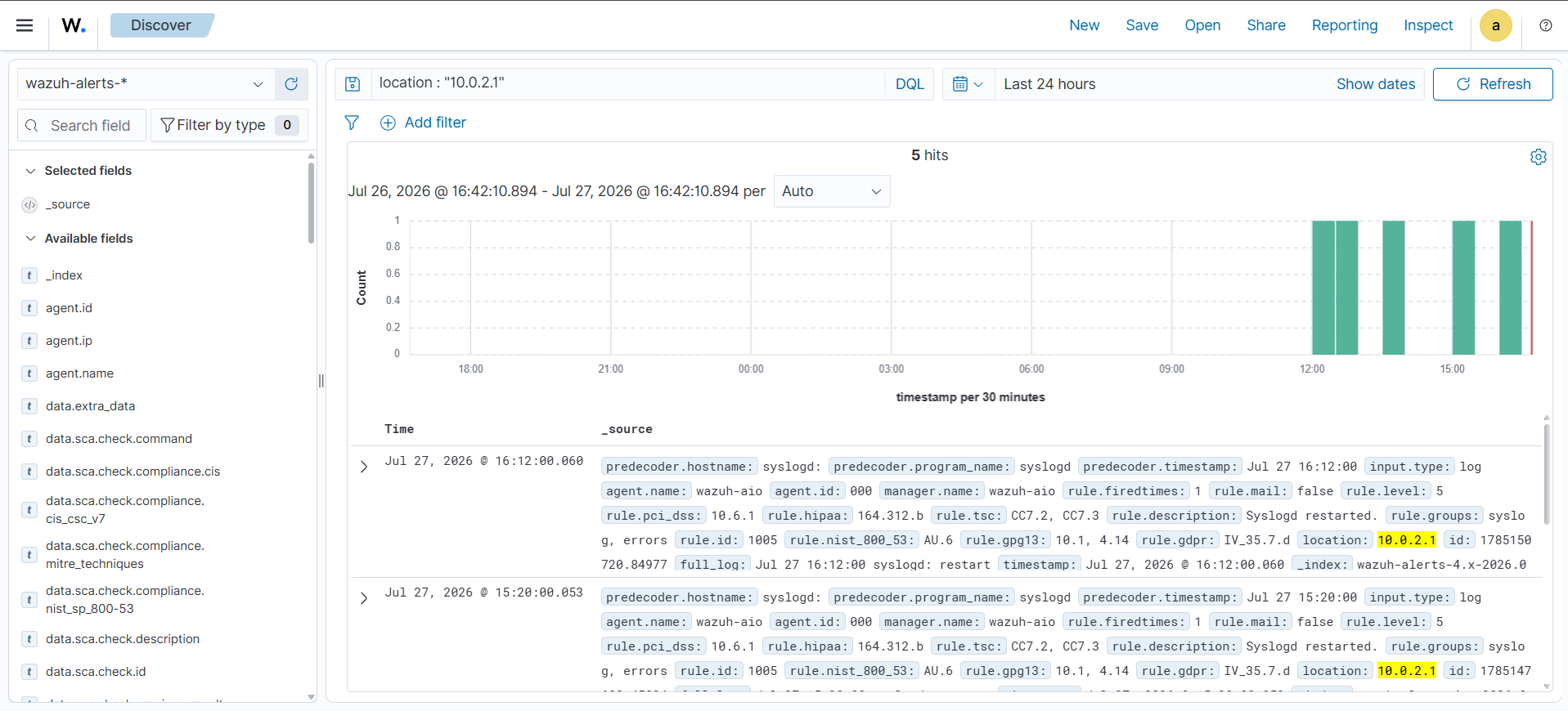Wazuh Discover Filtered by pfSense Location